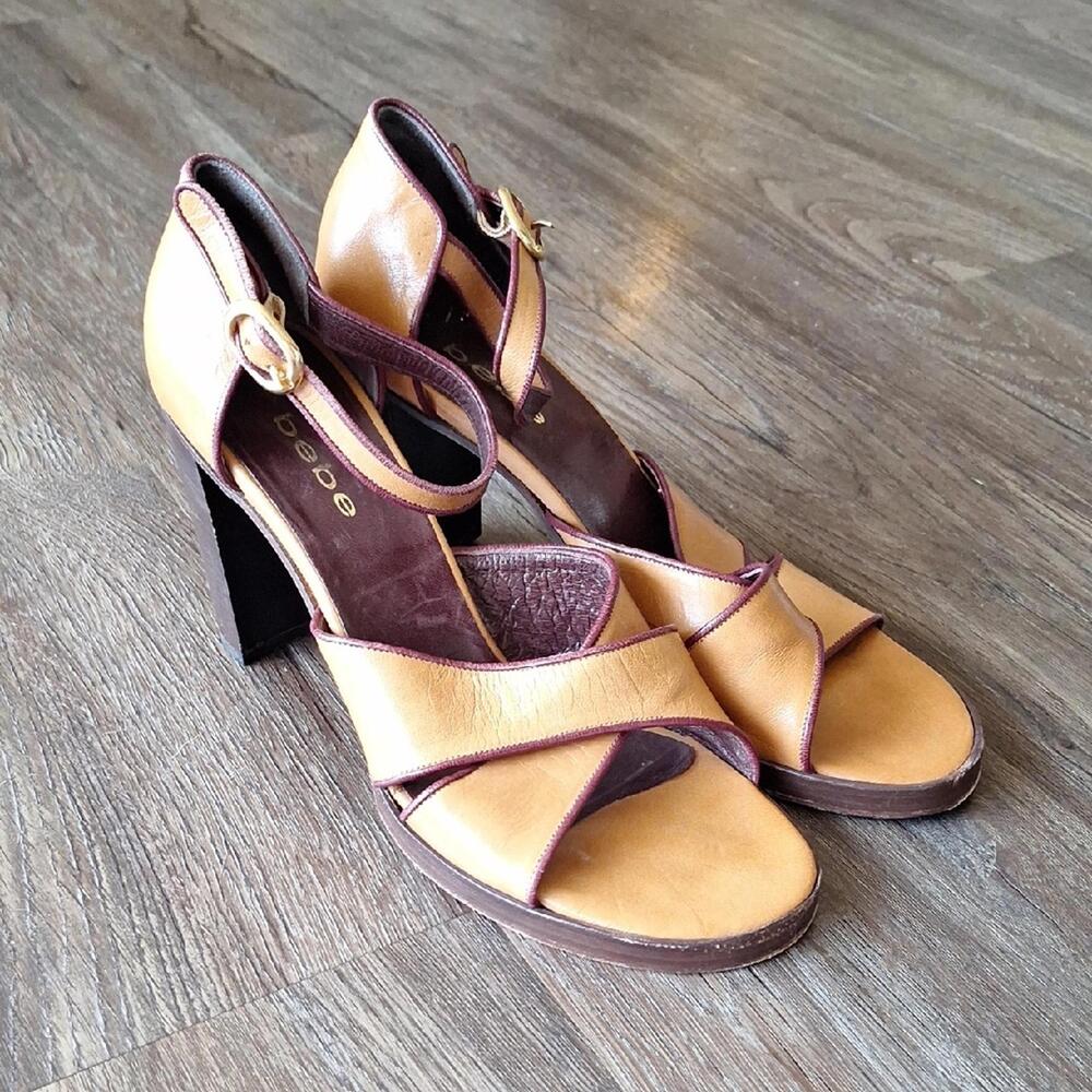 Y2k Vintage Bebe Brown And Purple Open Toe Heel Size 10